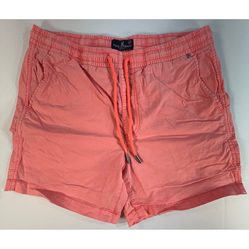 Psycho Bunny Mens Coral Pink Drawstring Shorts Size Medium Casual Summer Cotton